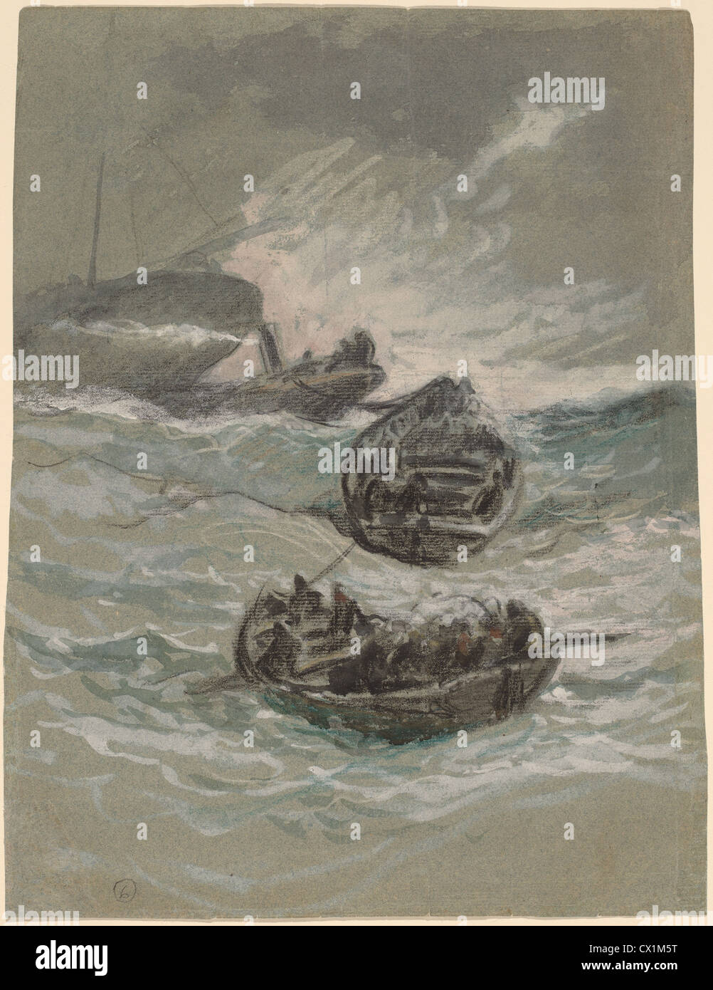 Elihu Vedder, The Shipwreck, American, 1836 - 1923, c. 1880, charcoal, watercolor, and gouache on blue laid paper Stock Photo