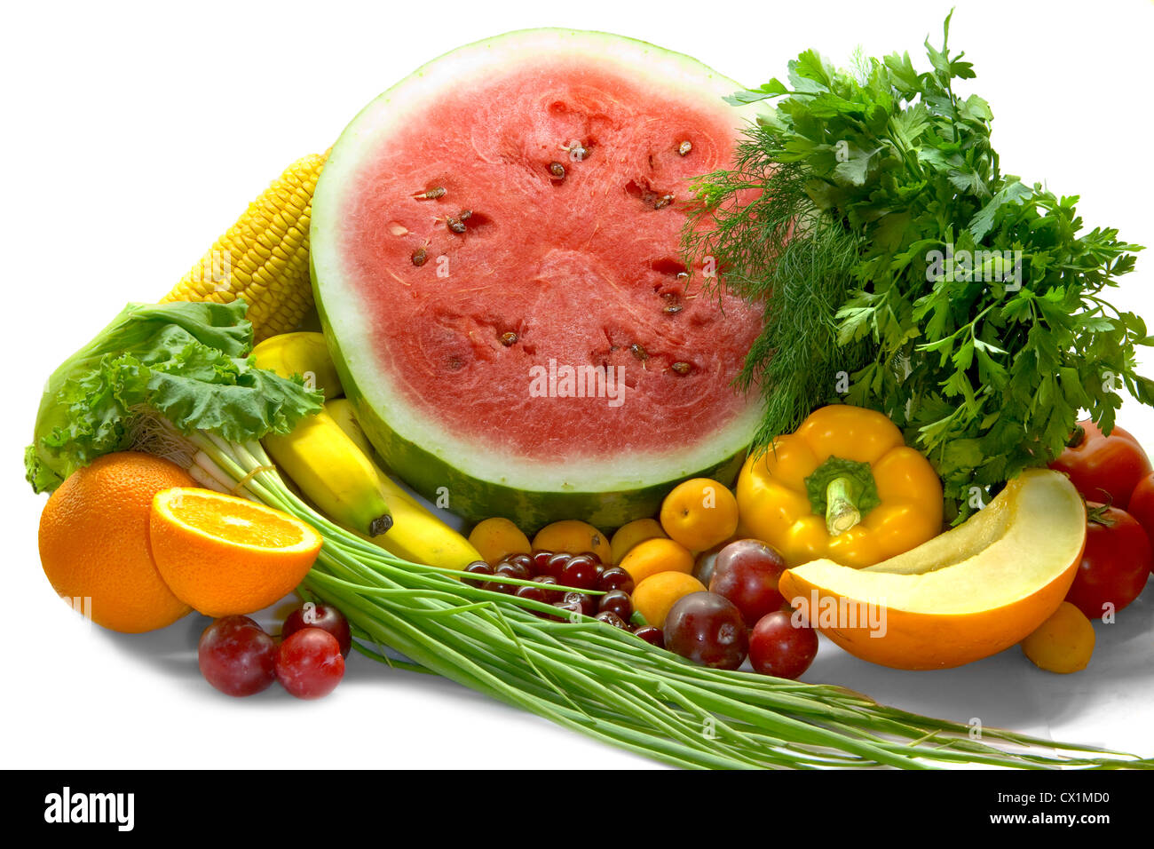 Colorful fresh group of vegetables and fruits Stock Photo - Alamy
