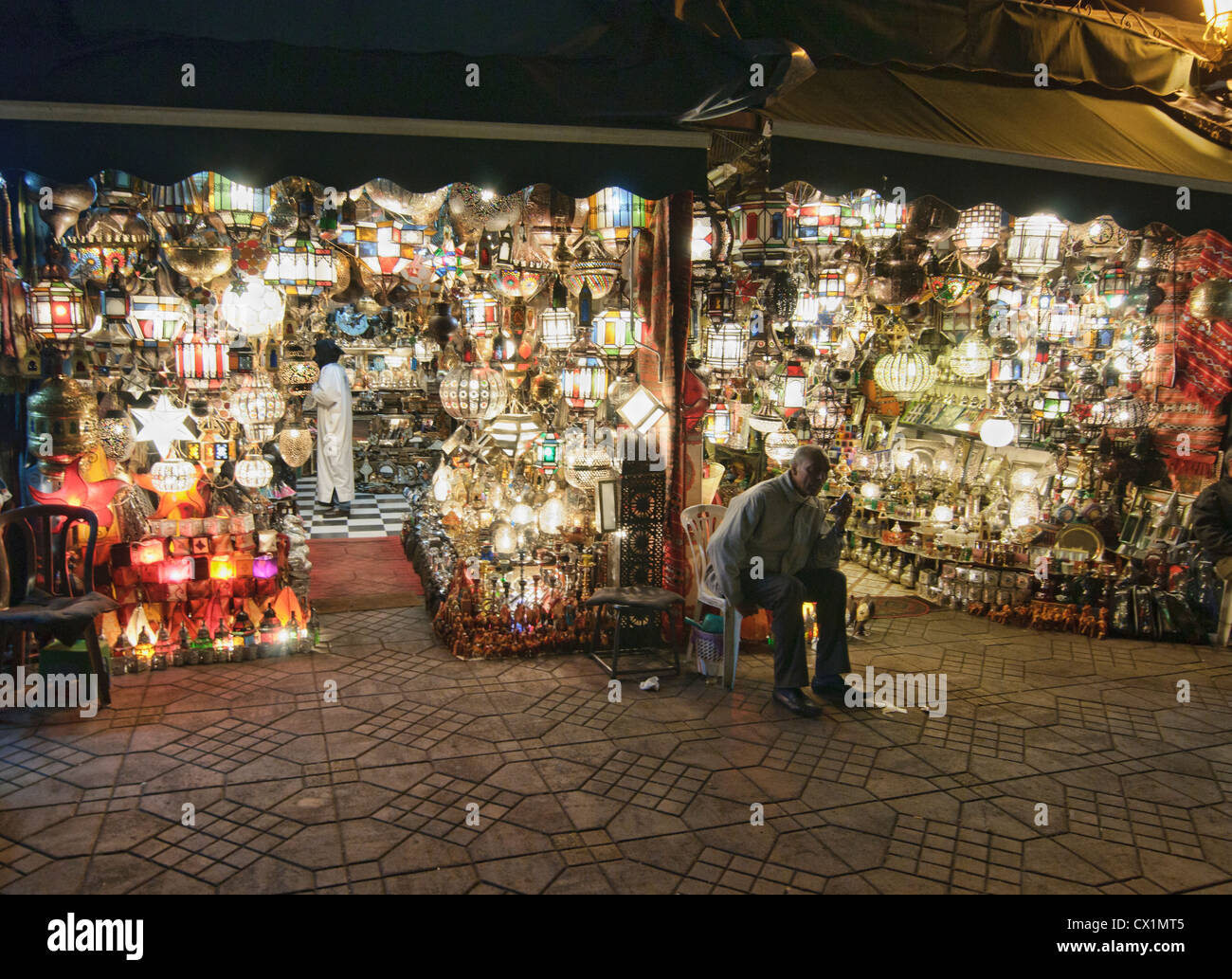 lamps for sale in the souk of the ancient medina in Marrakech, Morocco Stock Photo