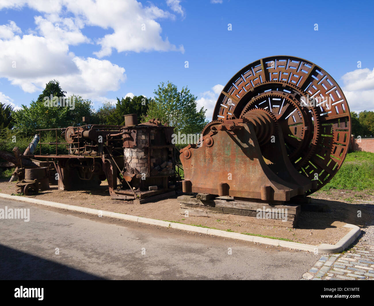 Remains of heavy machinery from a large engineering company in Stockton on Tees now at the Preston Park Museum Stock Photo