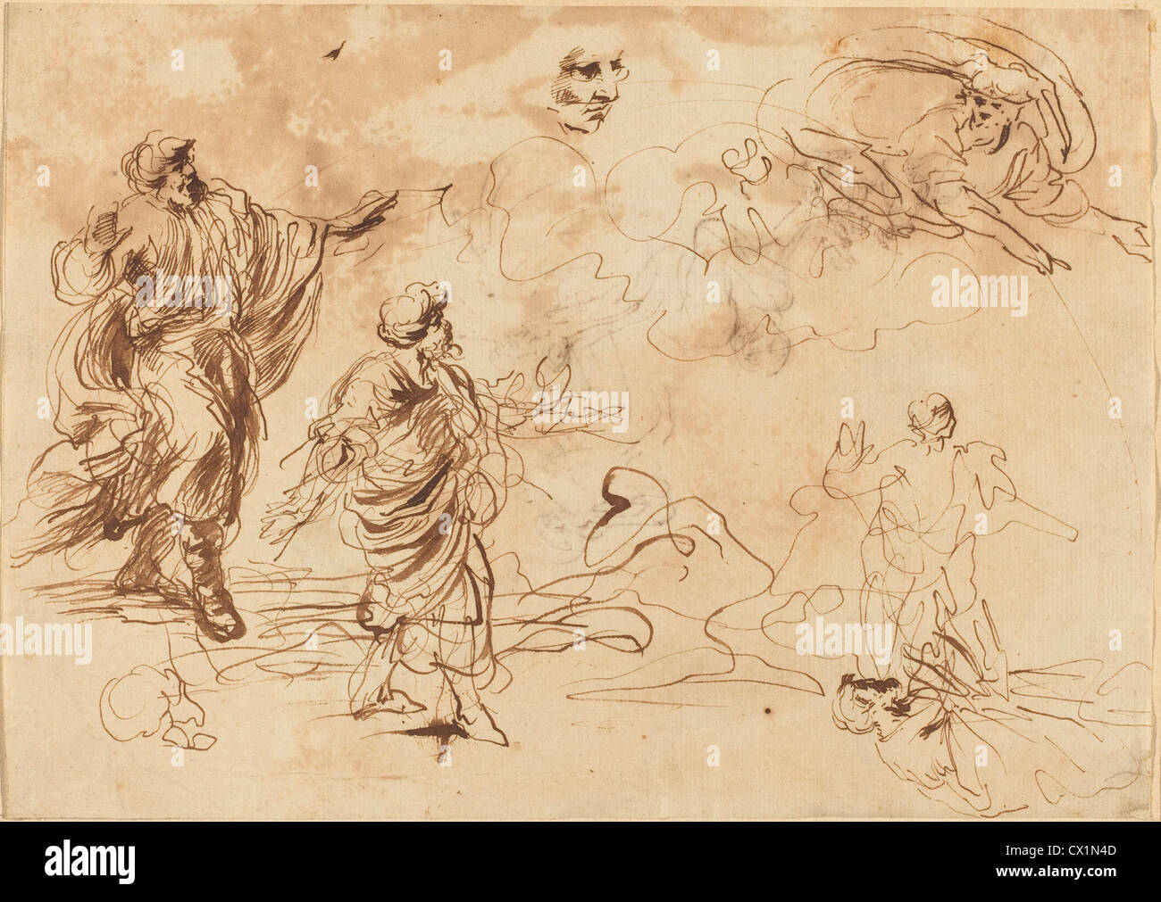 Giovanni Benedetto Castiglione (Italian, 1609 or before - 1664 ), Studies for a Biblical Scene Stock Photo