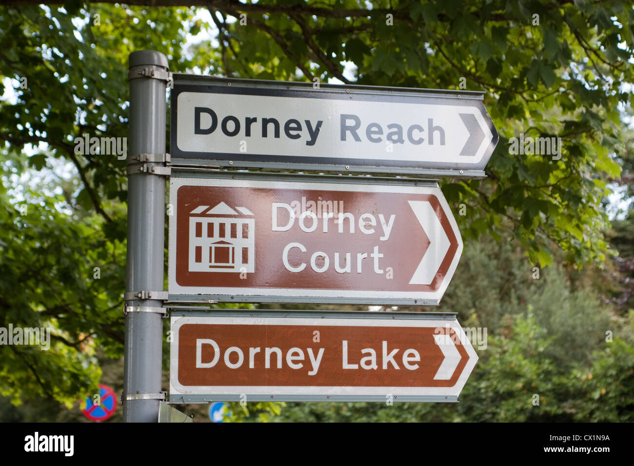 Signs to Dorney Lake which held the Rowing and Canoing for the London 2012 Olympics and Paralympics Stock Photo
