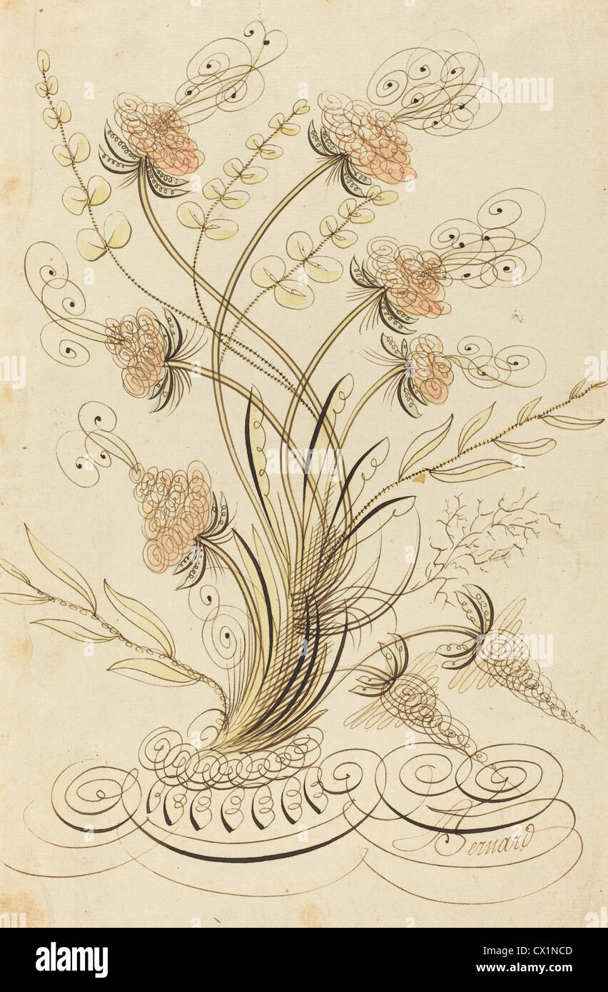 Jean-Joseph Bernard called Bernard de Paris (French, 1740 - 1809 ), Calligraphic Flowers Stock Photo