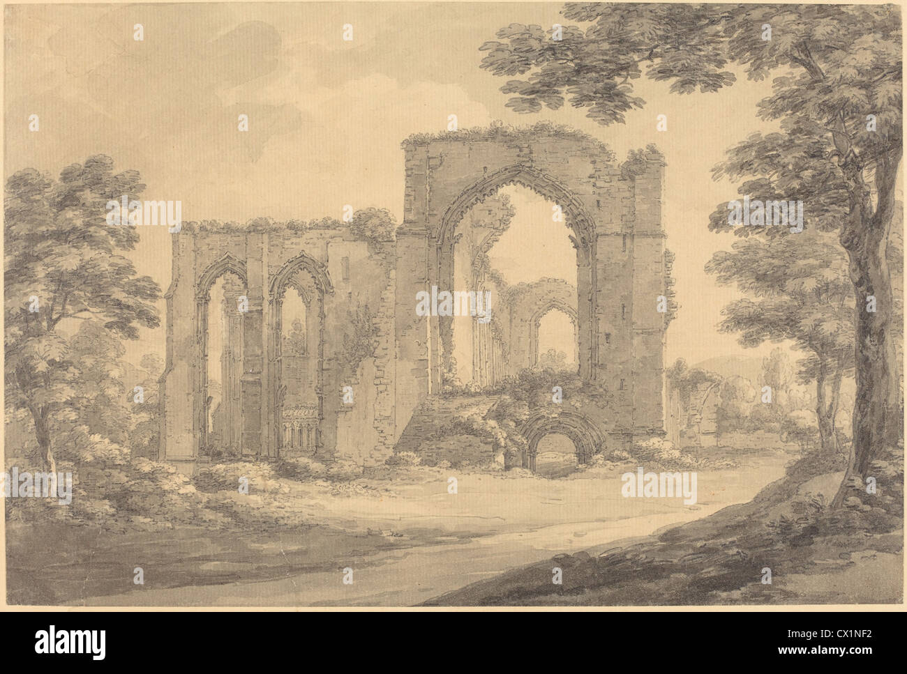 Thomas Hearne (British, 1744 - 1817 ), Furness Abbey, 1777, graphite and pen and gray ink with gray wash on laid paper Stock Photo