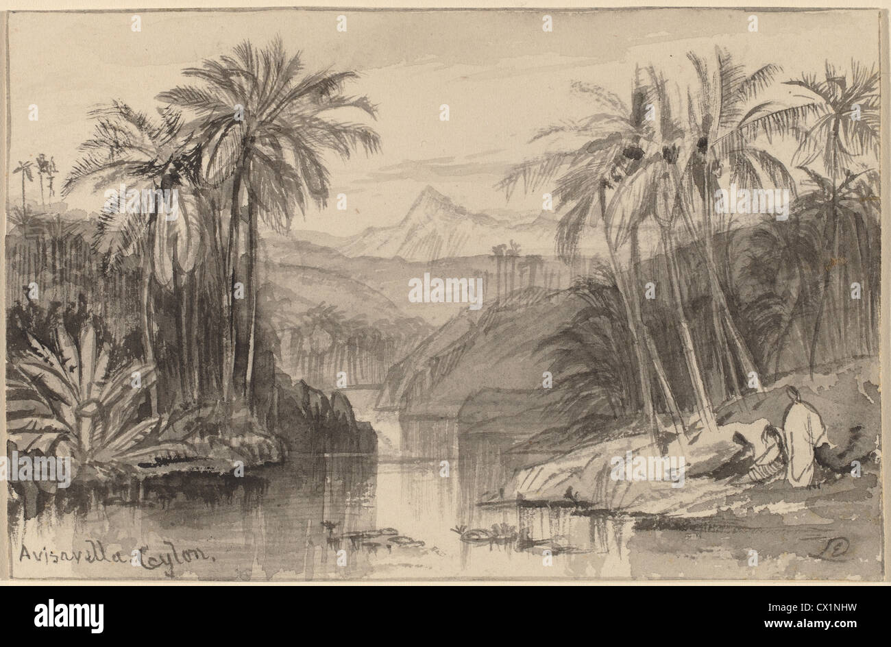 Edward Lear, Avisavella, Ceylon, British, 1812 - 1888, 1884/1885, gray wash on wove paper, laid down on card Stock Photo