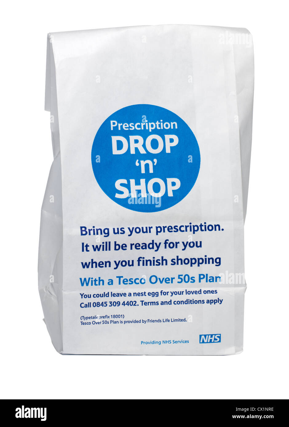 Drop n Shop Tesco prescription paper bag Stock Photo