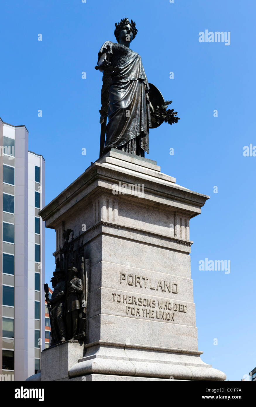 Civil War memorial in Monument Square in downtown Portland, Maine, USA Stock Photo