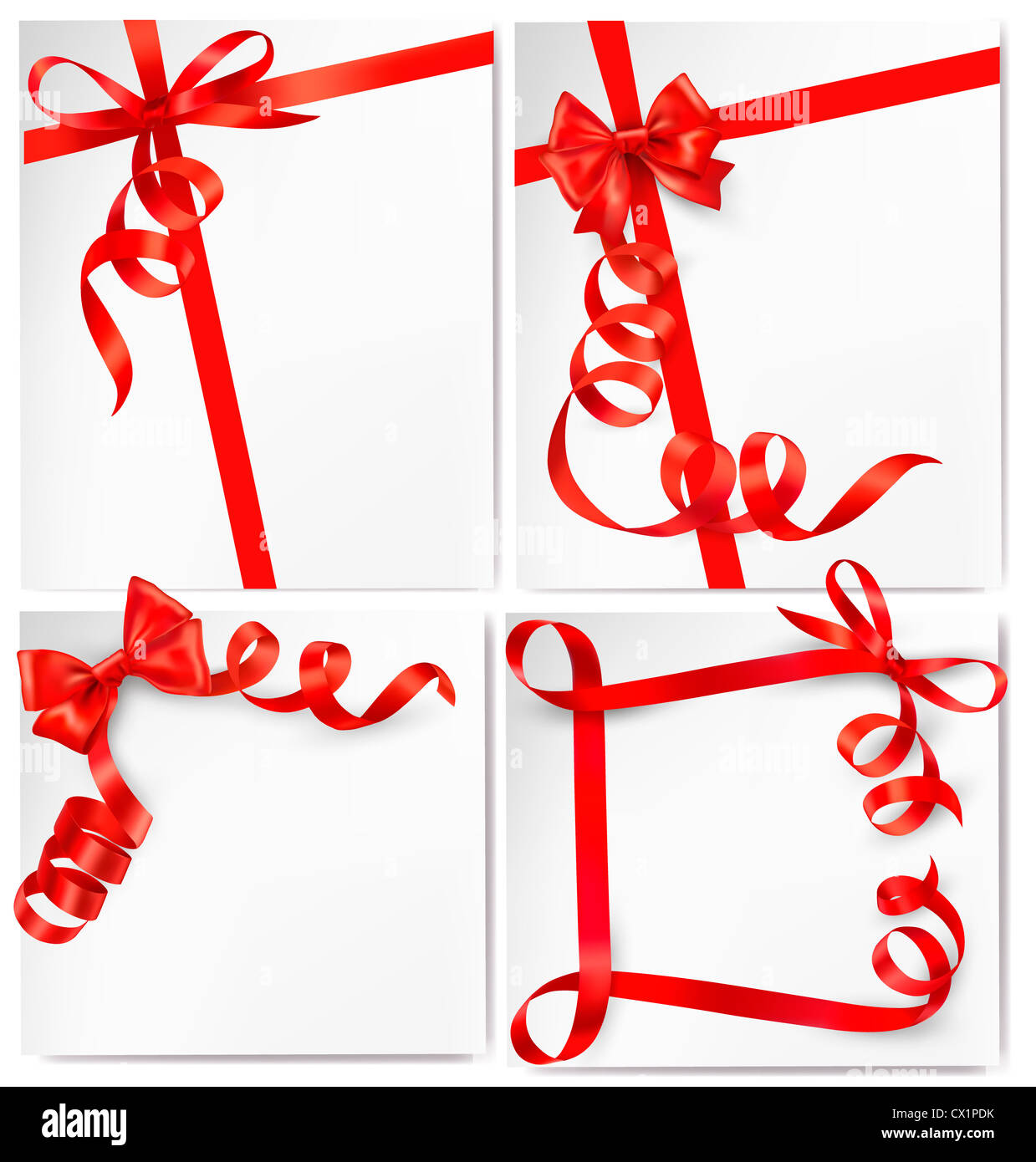 Set of card notes with red gift bows with ribbons Vector Stock Photo ...
