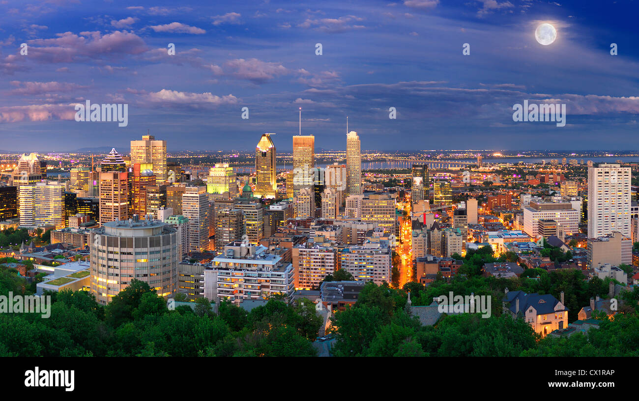 Montreal View at Night From Mount Royal Lookout Stock Photo