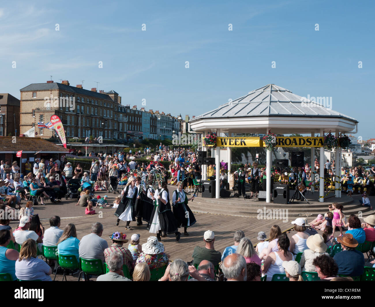 Crowds of people watching the dancing at the 2012 Broadstairs Folk Week music festival in Kent, England Stock Photo