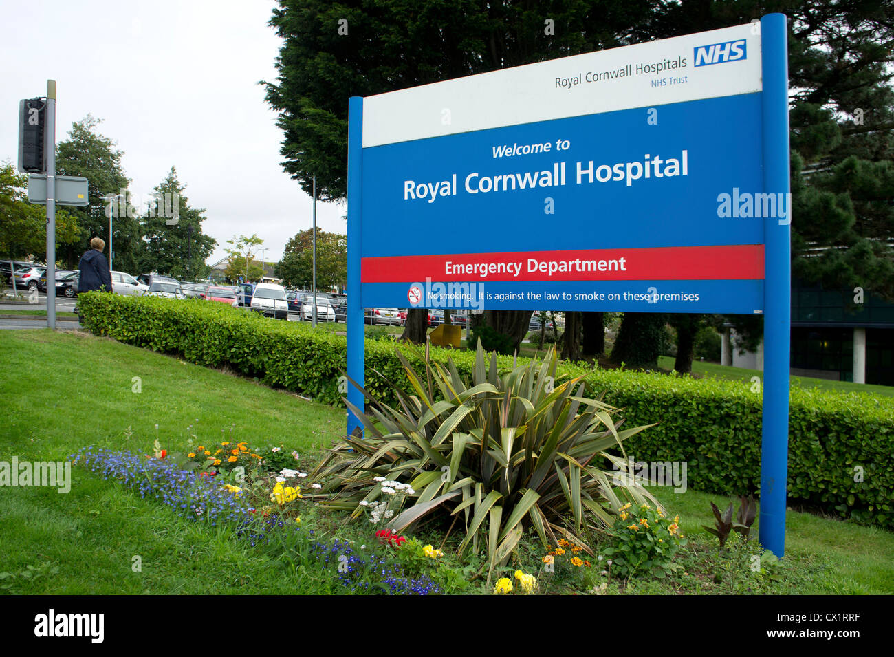 Welcome sign at the Royal Cornwall Hospital in Truro, Cornwall, UK Stock Photo