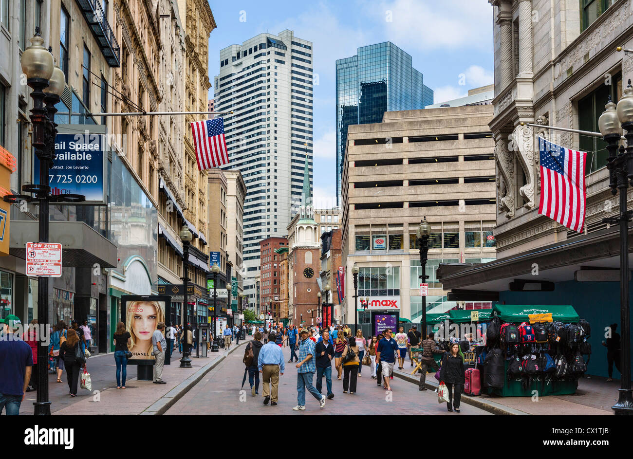 Shops on Washington Street in the city centre, Boston, Massachusetts, USA Stock Photo