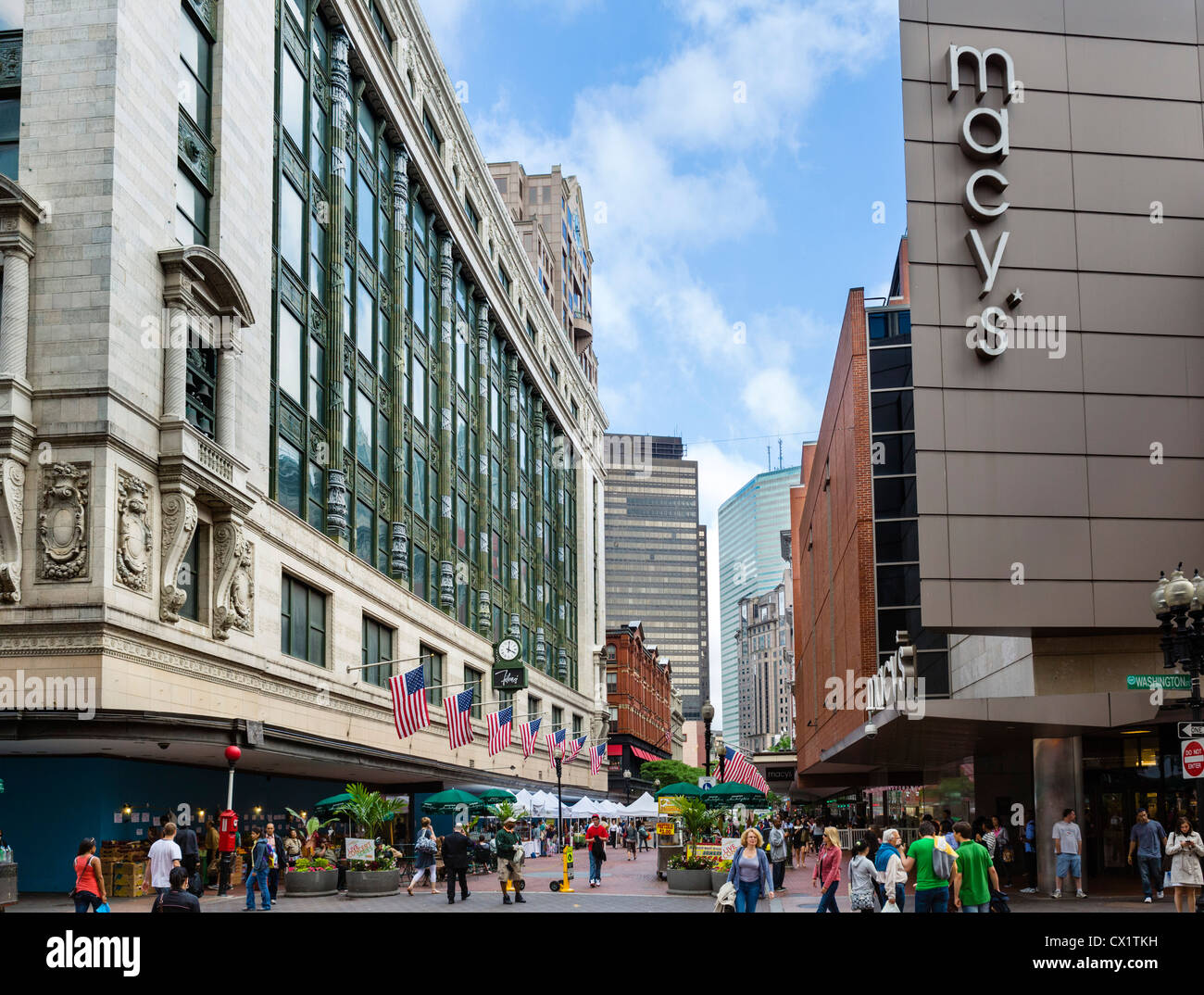 Stores on Washington Street looking down Summer Street in the city centre, Boston, Massachusetts, USA Stock Photo