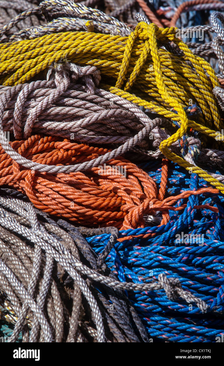 Coiled ropes on a dock in Tenants Harbor, Maine Stock Photo - Alamy
