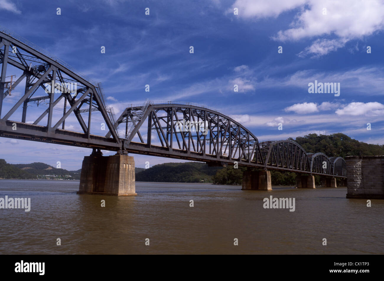 Railway bridge over Hawkesbury River Near Brooklyn New South Wales Australia Stock Photo