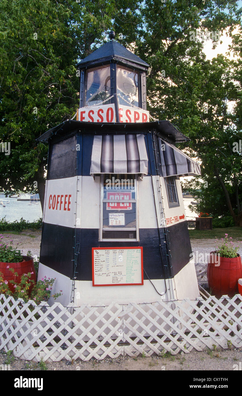 Lighthouse shaped espresso shop Maine Stock Photo Alamy
