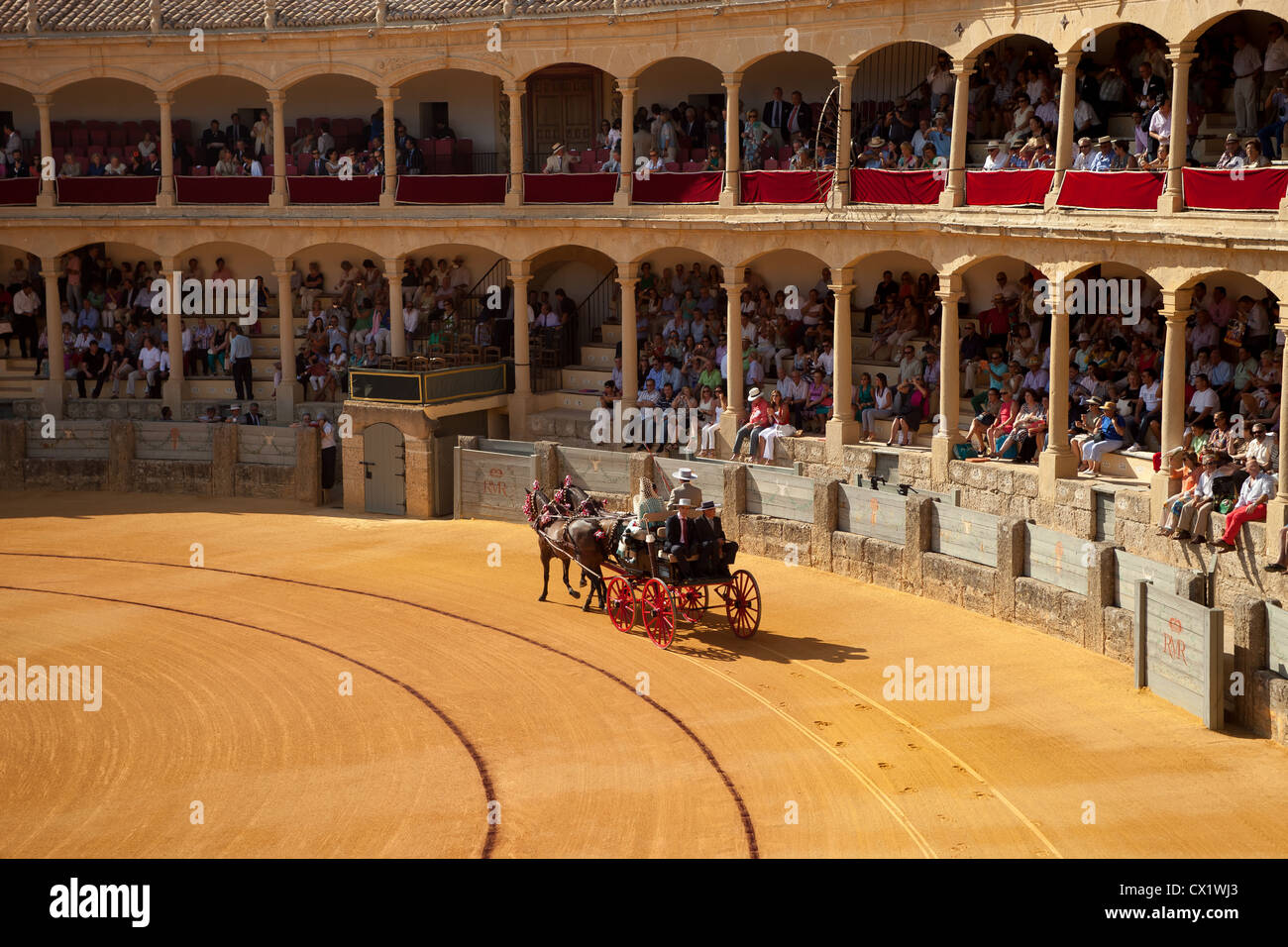 Break carriage in the Plaza de Toros Ronda Spain Stock Photo
