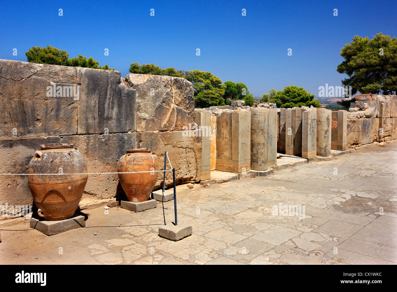 Partial view of the Minoan palace in Phaistos (or "Festos") in South Crete, Heraklion prefecture, Greece Stock Photo
