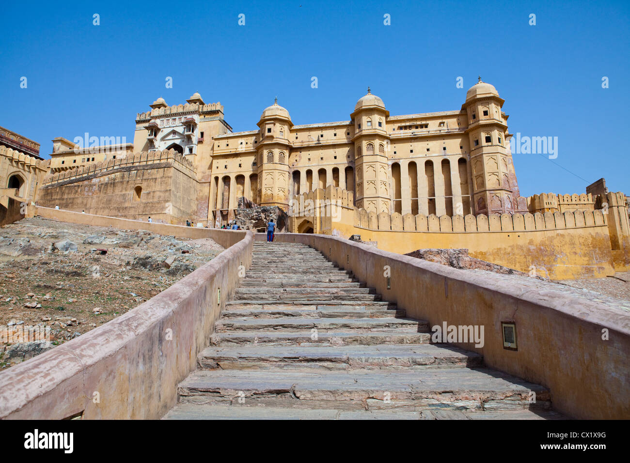 Main stairway leading up to Amer Fort, Jaipur Stock Photo