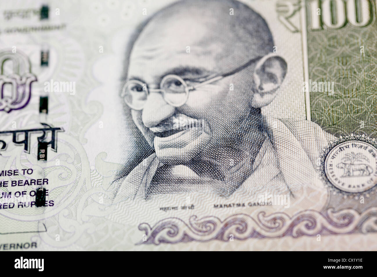 Gandhi on Indian hundred rupee note Stock Photo