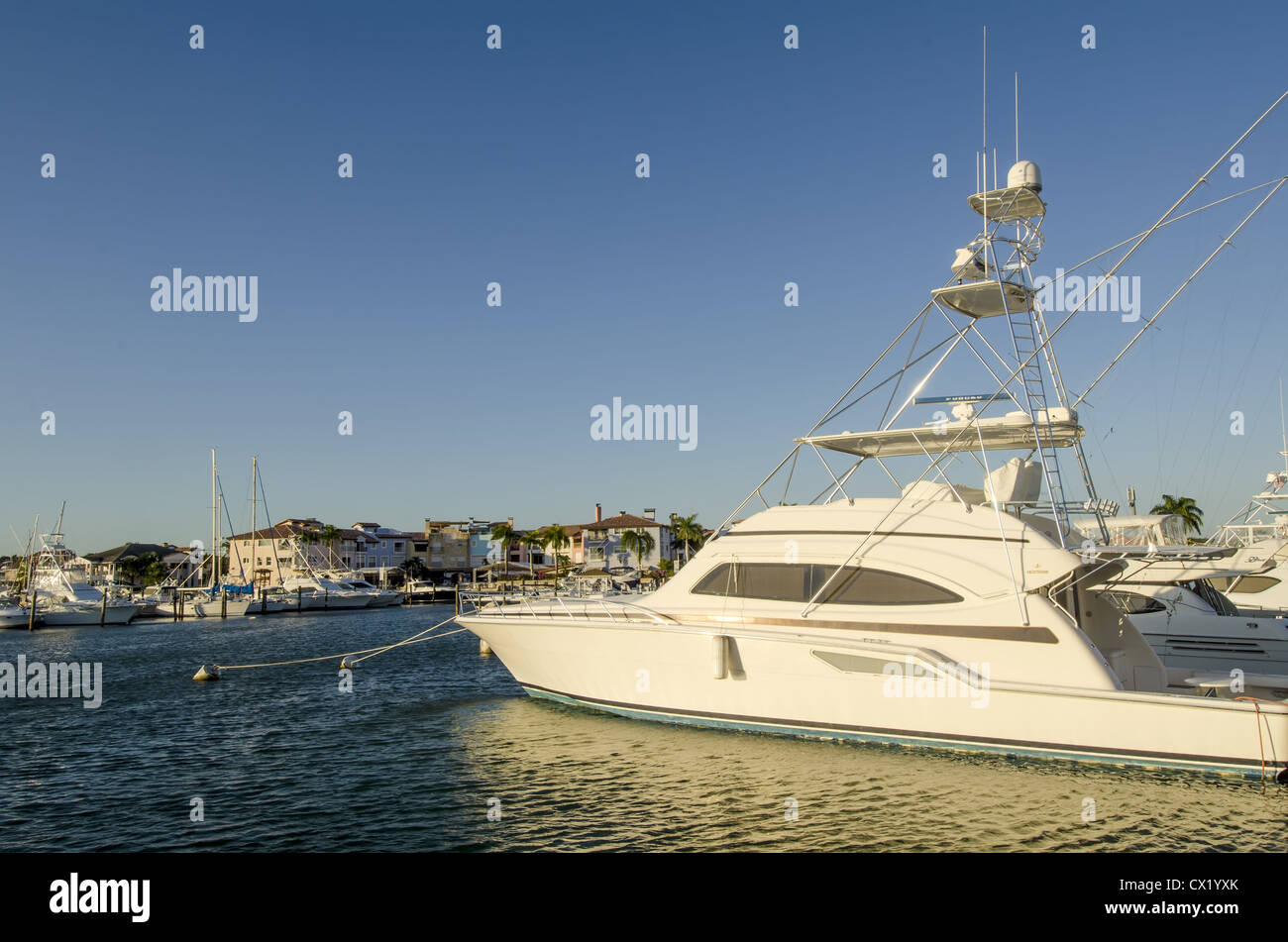 Fishing boats docked La Marina, Casa de Campo resort, La Romana, Dominican Republic Stock Photo