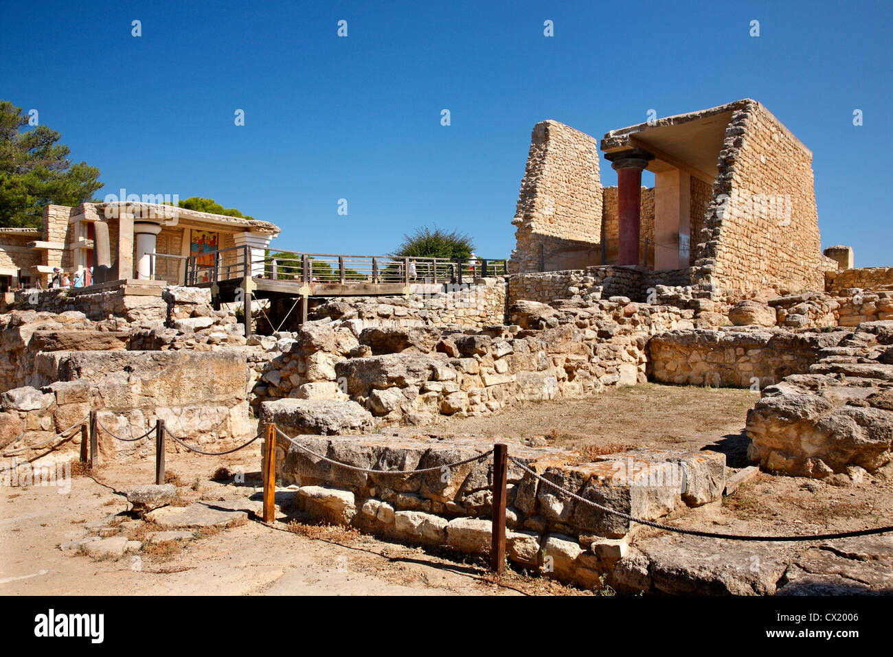Partial view of the Minoan Palace of Knossos, very close to Heraklion city. Crete, Greece Stock Photo