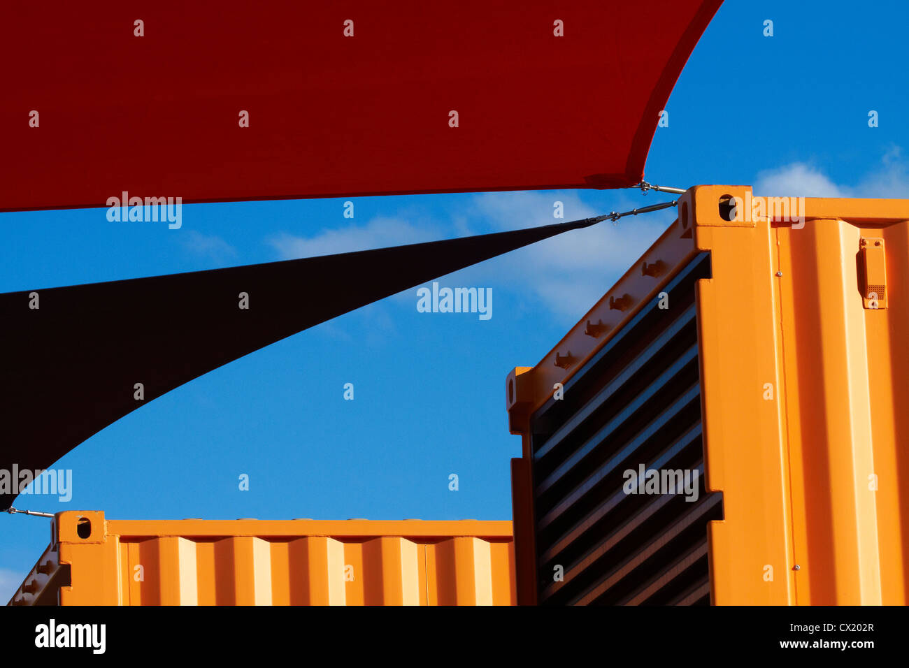 Brightly painted shipping containers at ReSTART container mall, Cashel