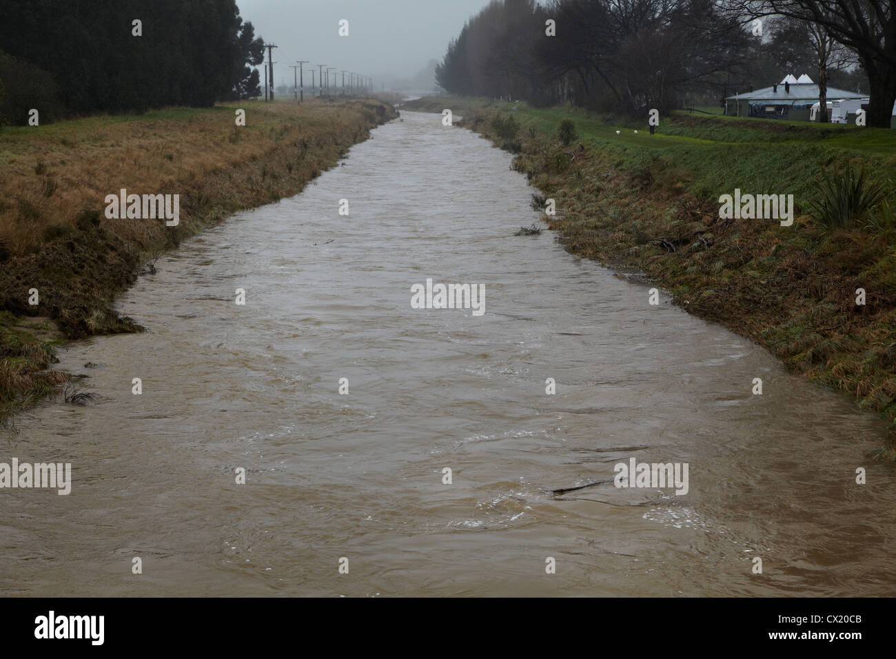 Silver Stream in flood, Mosgiel, Dunedin, Otago, South Island, New