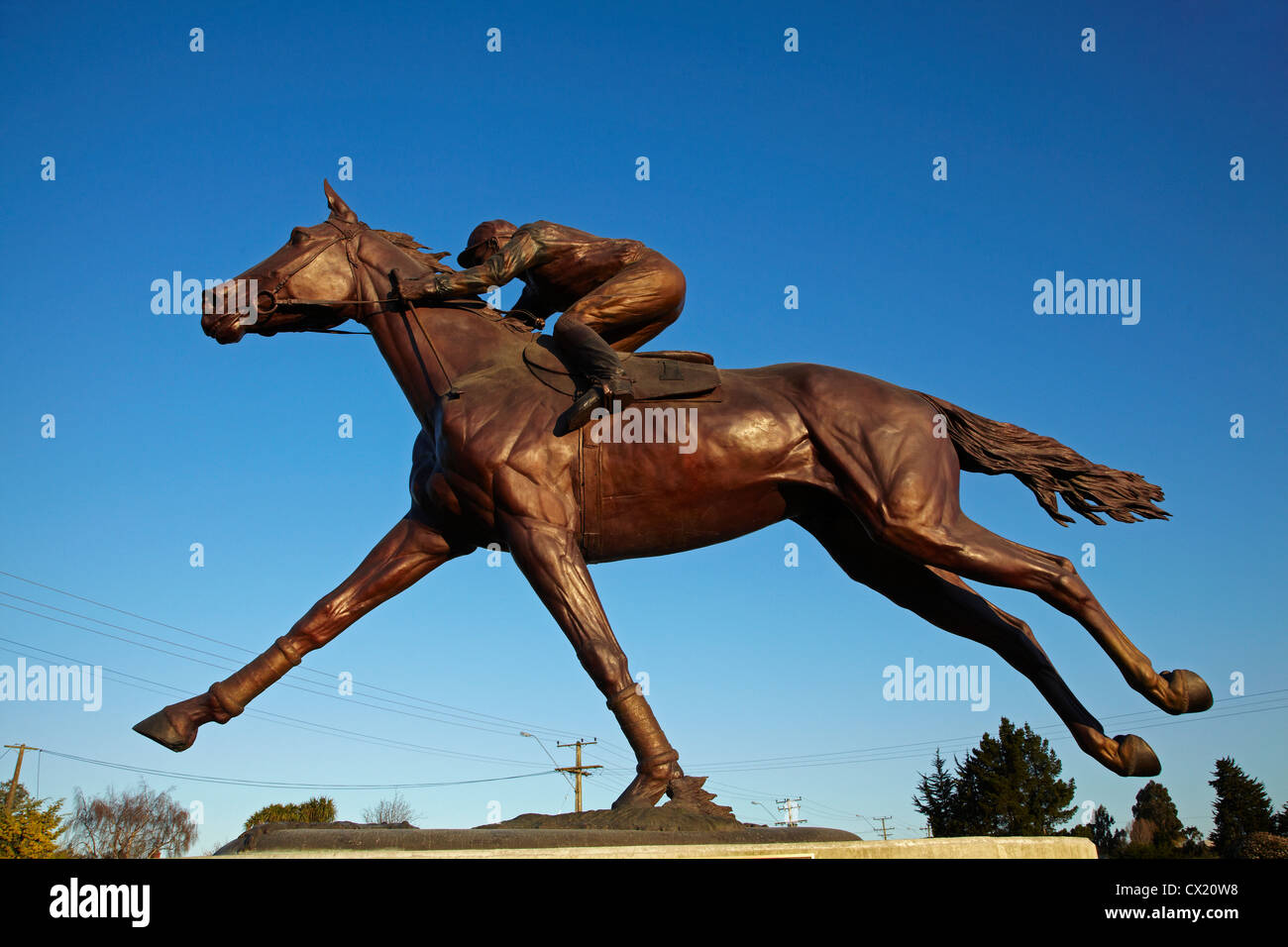 Phar Lap Statue, Timaru, South Canterbury, South Island, New Zealand Stock Photo