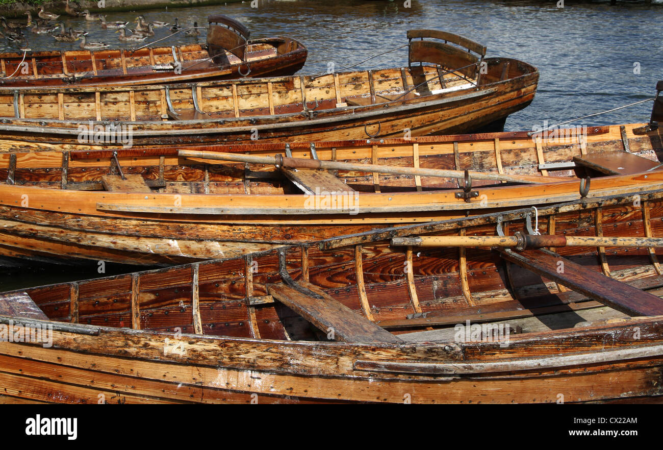 Wooden hire rowing boats. Stock Photo