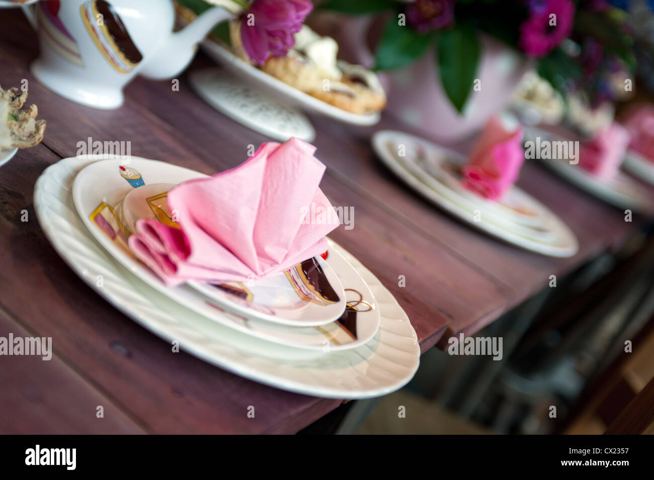 Place settings ready for tea Stock Photo