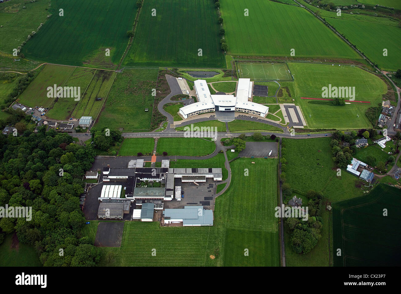 Berwickshire High School. Duns with old school buildings in foreground