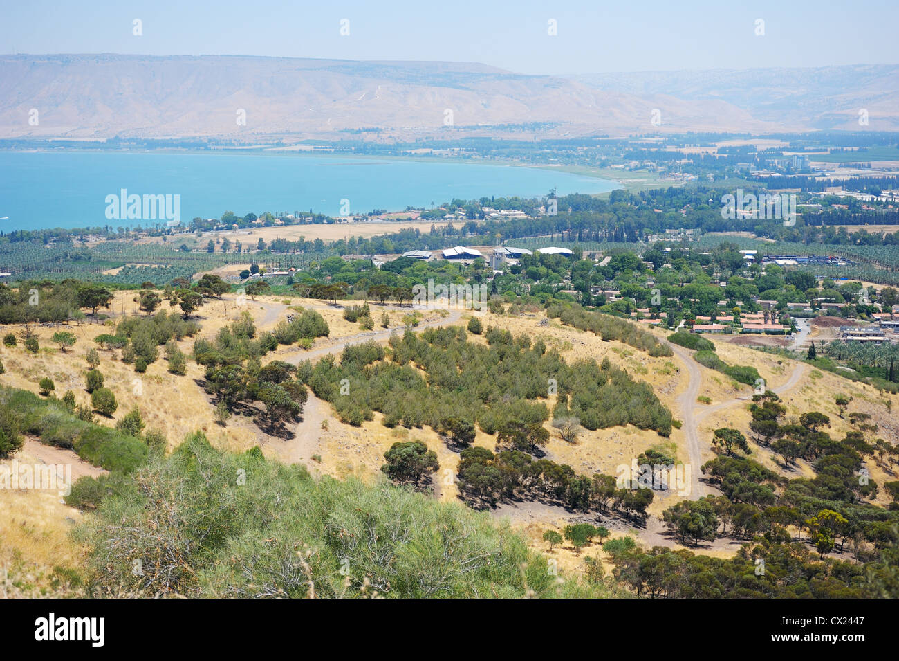 South shore of Lake Kinneret, the beginning of the Jordan River and the