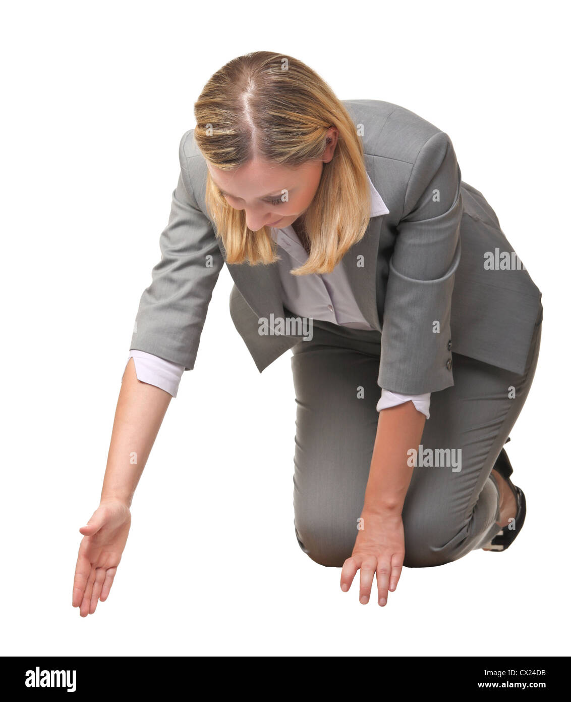 woman sit offer her hand to help Stock Photo