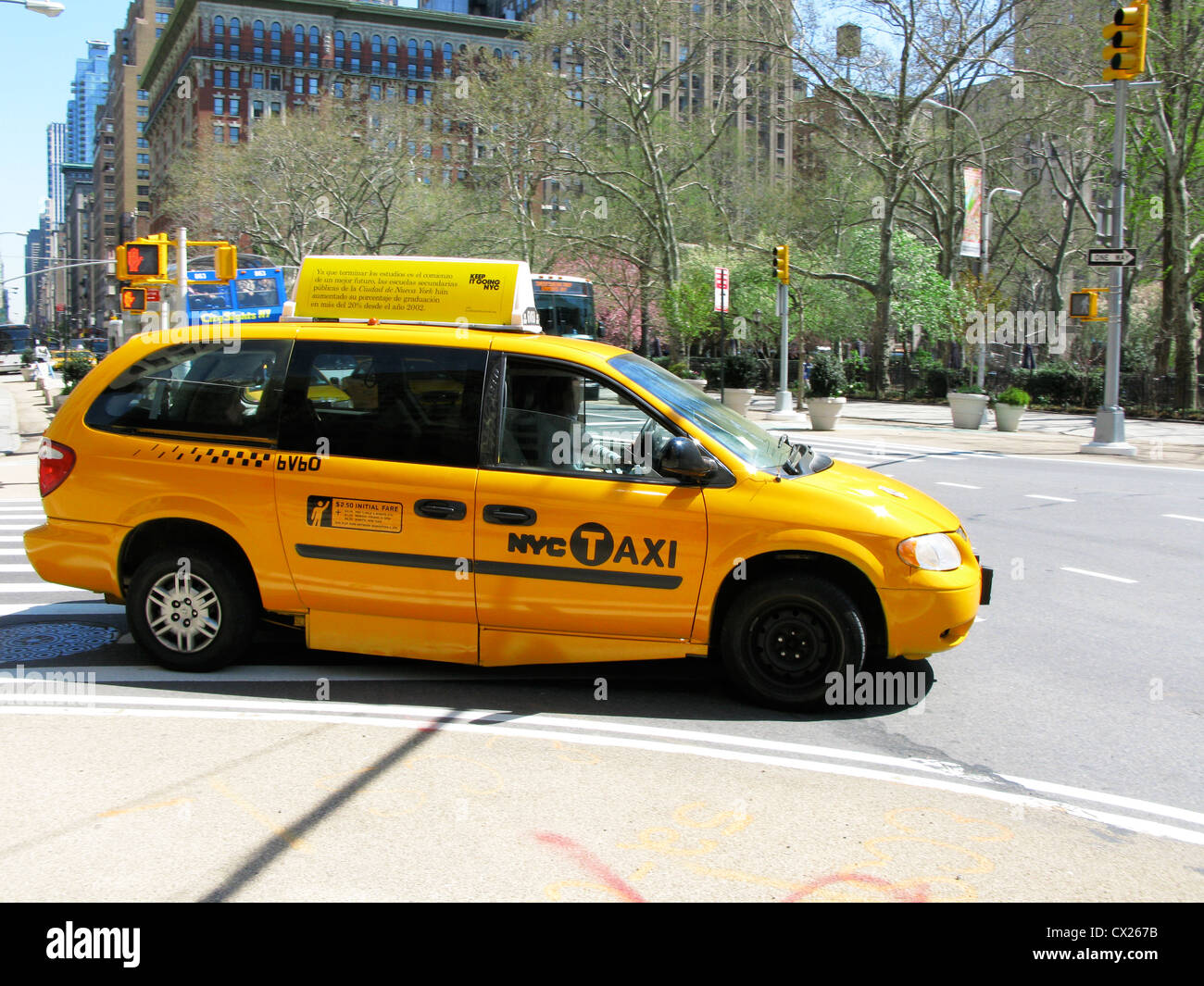 Large yellow New York taxi cab, NYC Taxi. Stock Photo