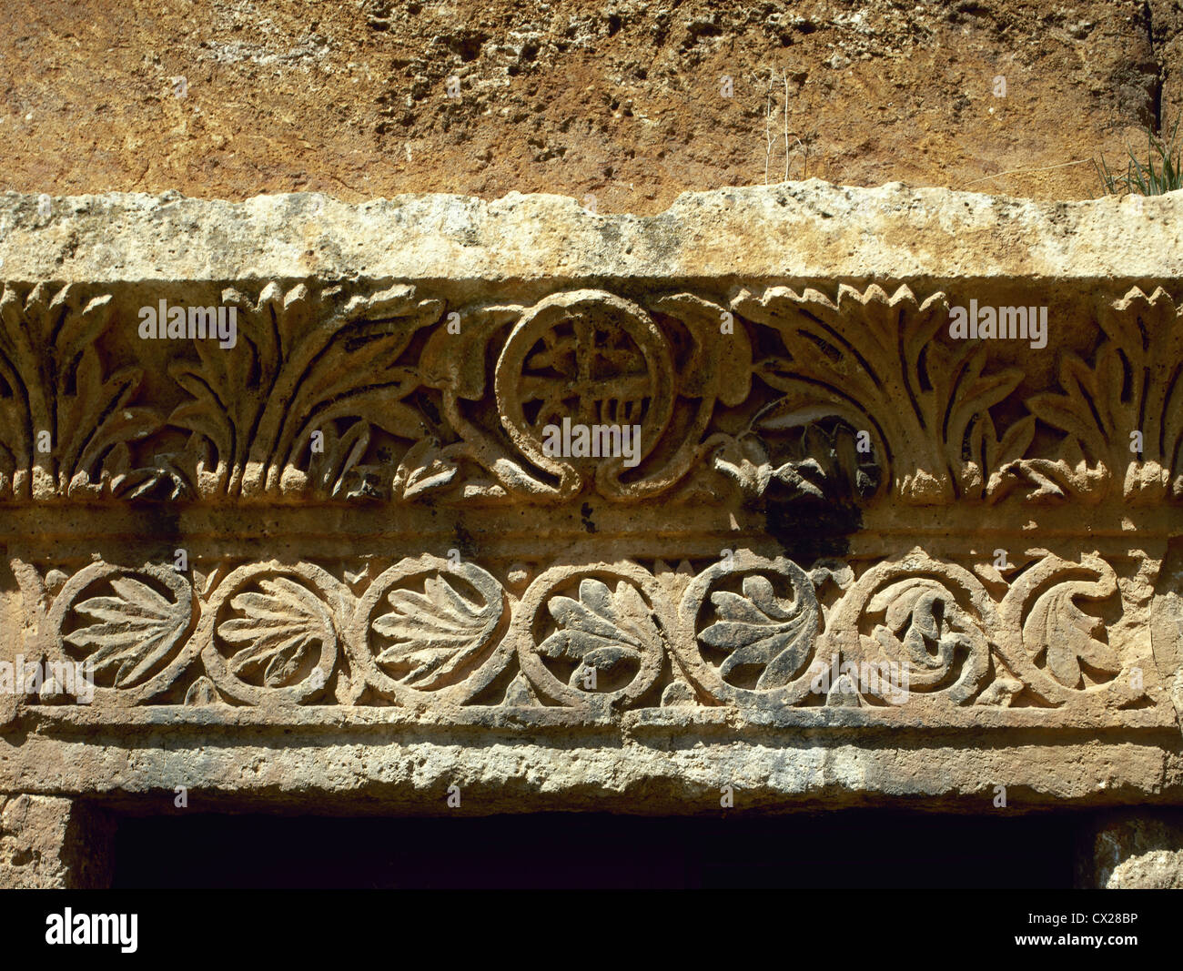 Byzantine Art. Serjilla. Relief of Chi Rho. Syria. Western Asia. Stock Photo