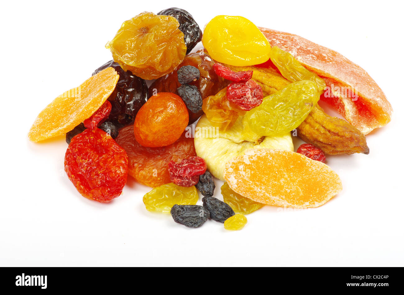 assorted dried fruits isolated on white Stock Photo Alamy
