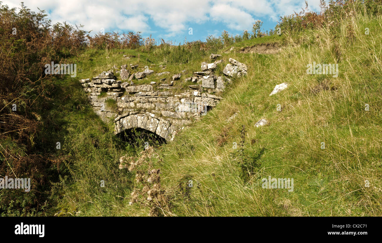 the remains of a lime kiln set into escarpment bank, Cumbria, England Stock Photo