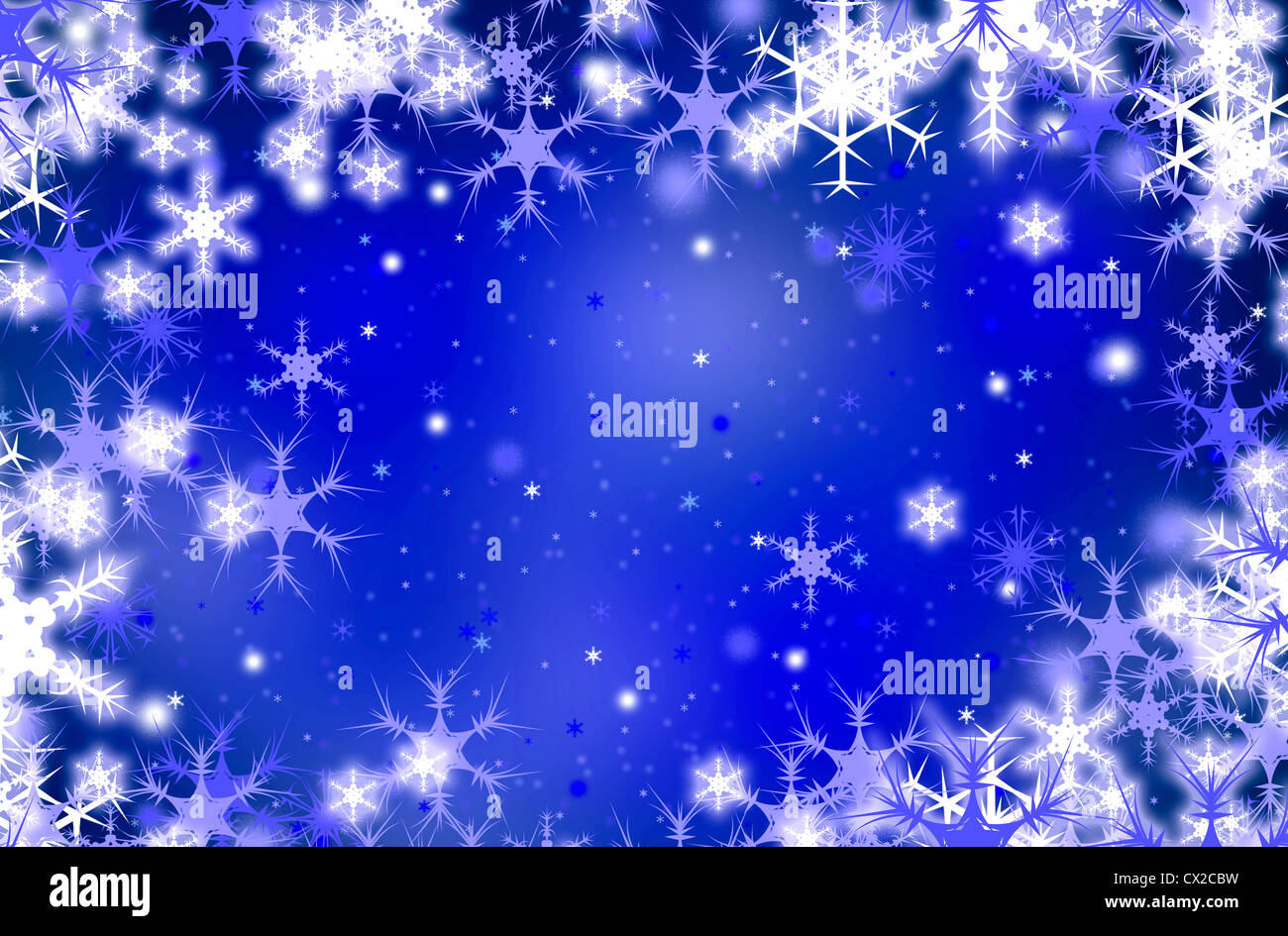 Blue Christmas background textured with flakes of snow Stock Photo