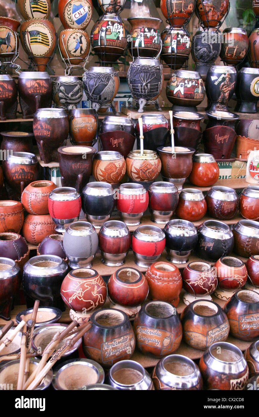 A row of mate gourds at a market in South America Stock Photo