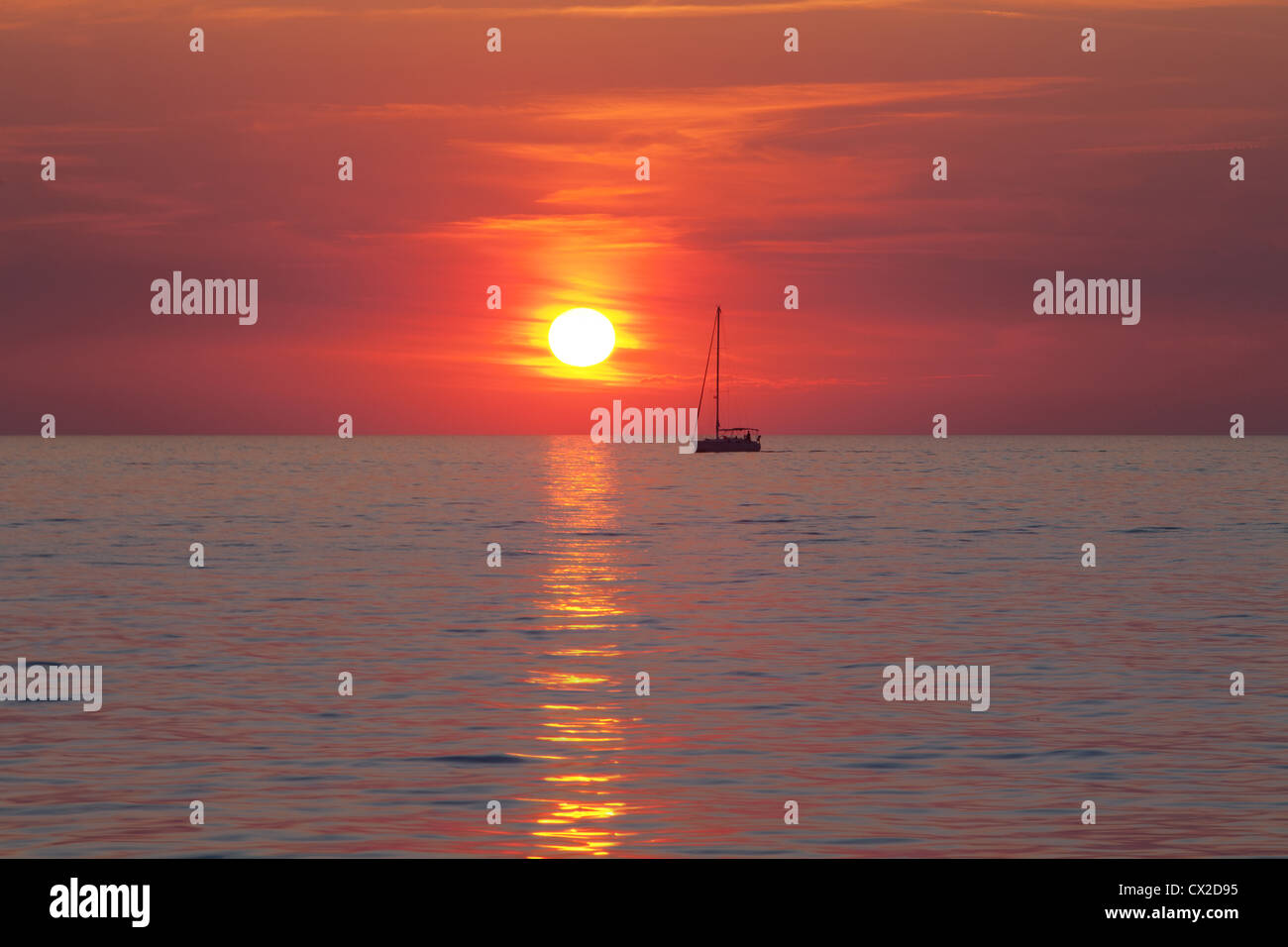 Europe, Croatia, Porec - Segelschiff Sonnenuntergang, sailing boat at sunset Schiff Schiffe Adria Meer Europa Europe Stock Photo