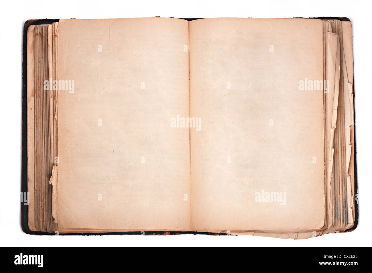 an old book with blank yellow stained pages Stock Photo