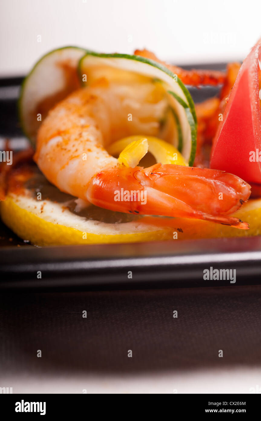 colorful fresh prawn shrimps and vegetables appetizer snack antipasto