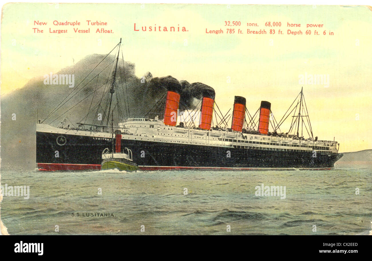 Postcard of the cruise liner S S Lusitania Stock Photo