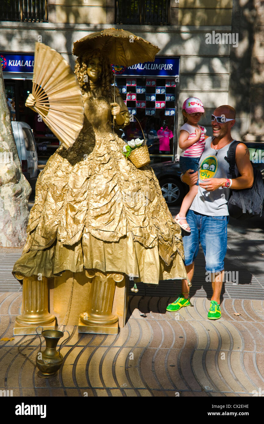 Human statue posing for tourists on Las Ramblas Barcelona Catalonia Spain ES Stock Photo