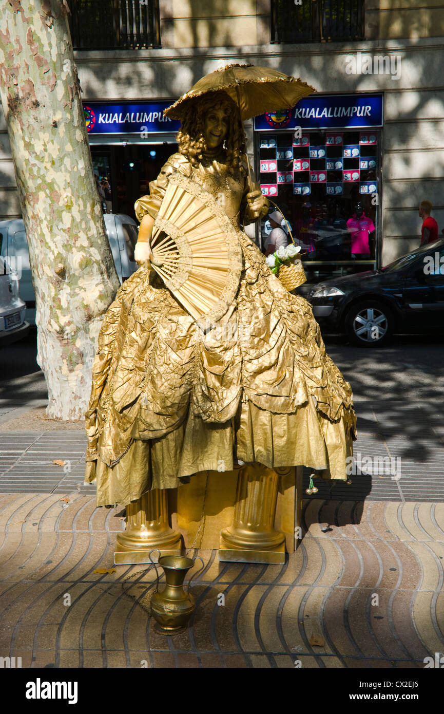 Human statue posing for tourists on Las Ramblas Barcelona Catalonia Spain ES Stock Photo