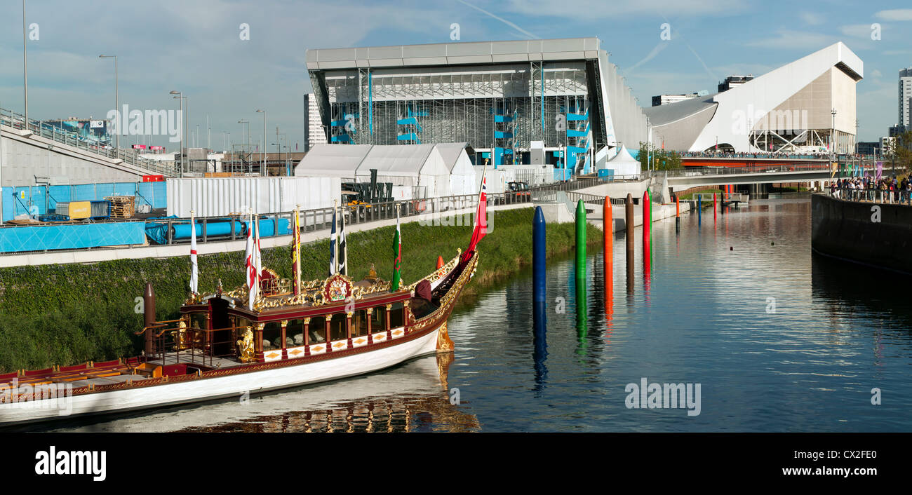 Pannorama showing the River Lea passing through the Olympic Park, Stratford. Stock Photo