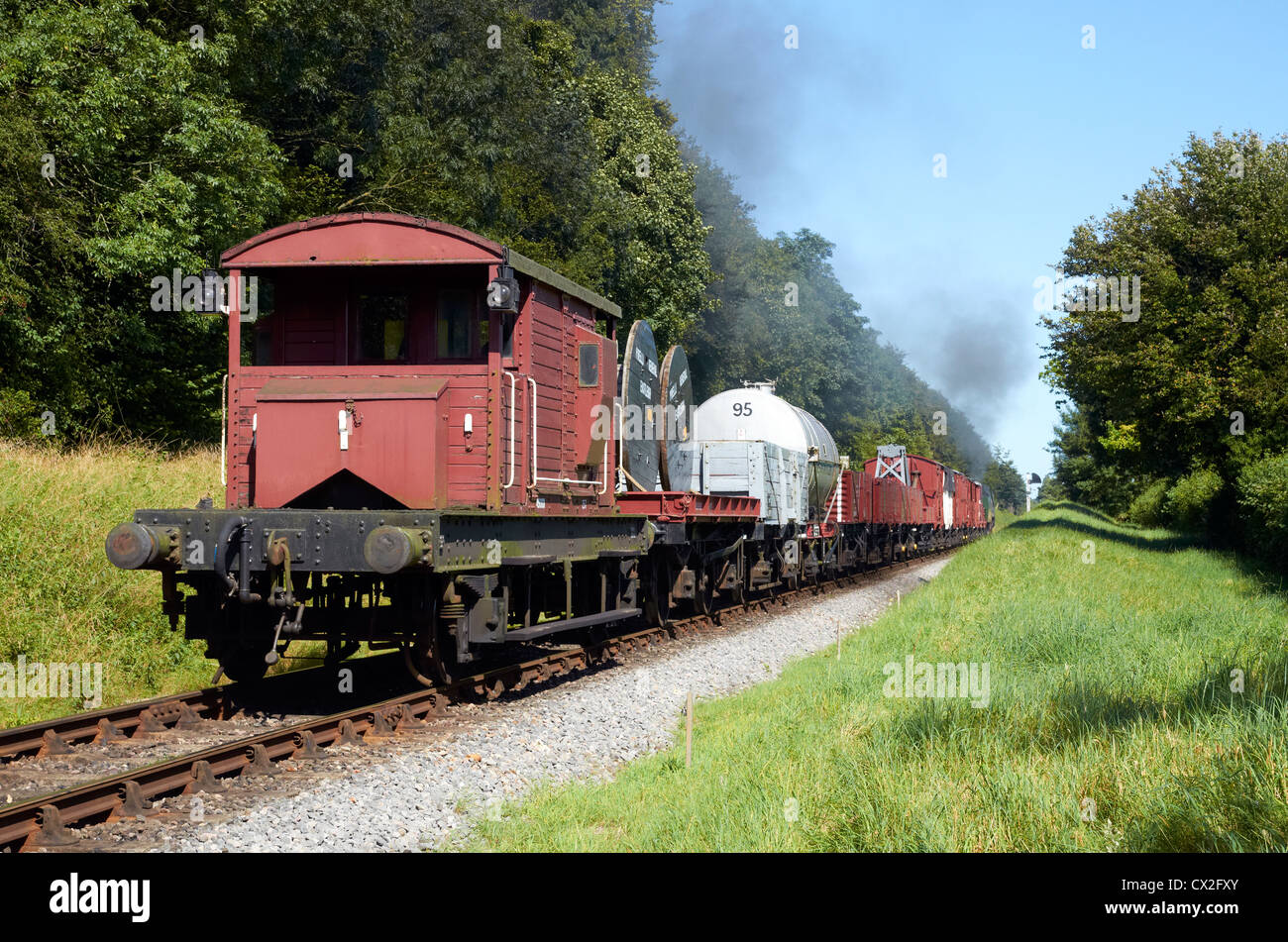 Old fashioned goods (freight) train common UK until the early 1960's. Stock Photo