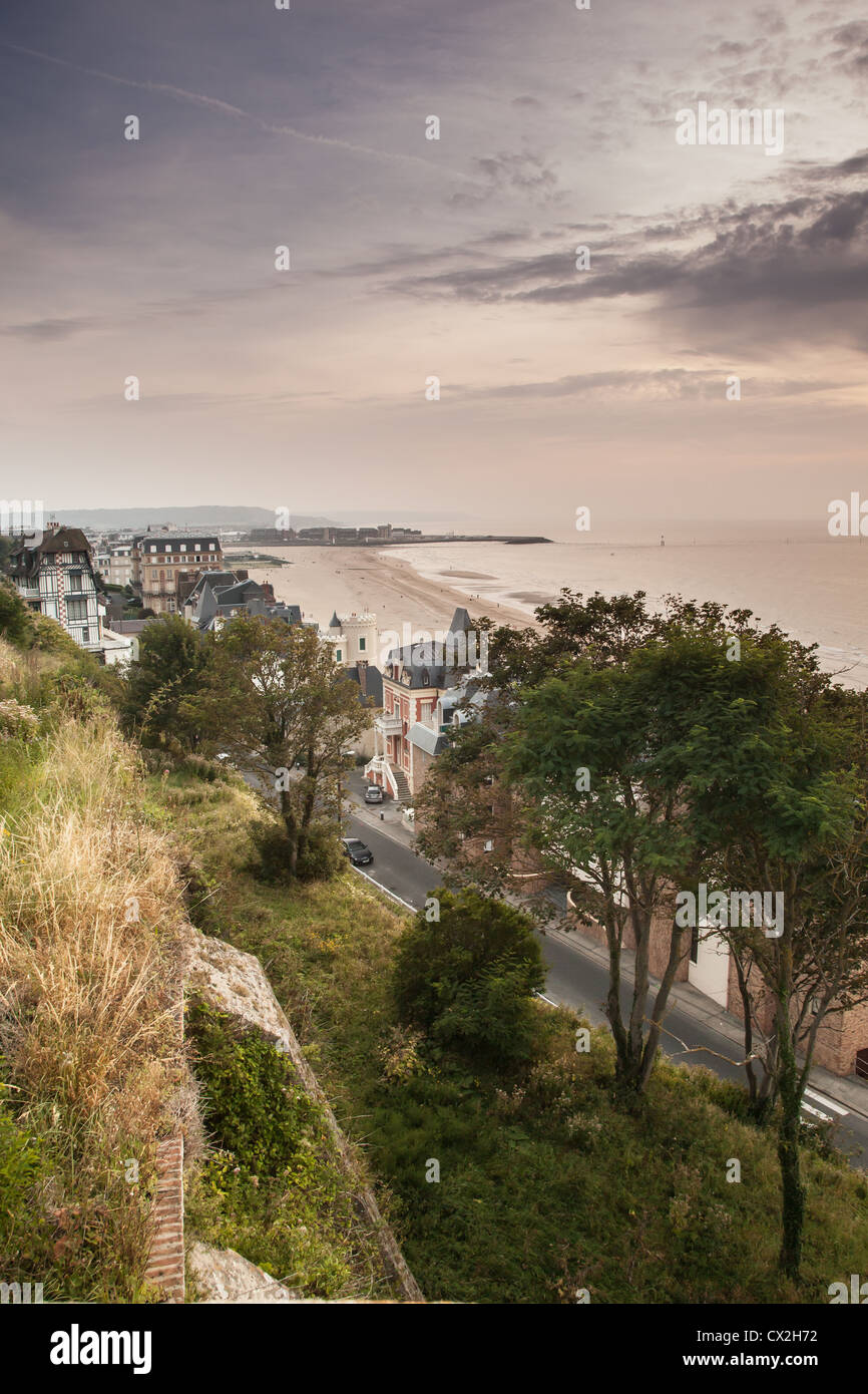 Trouville beach in France At sunset a beautiful houses front of the sea Stock Photo
