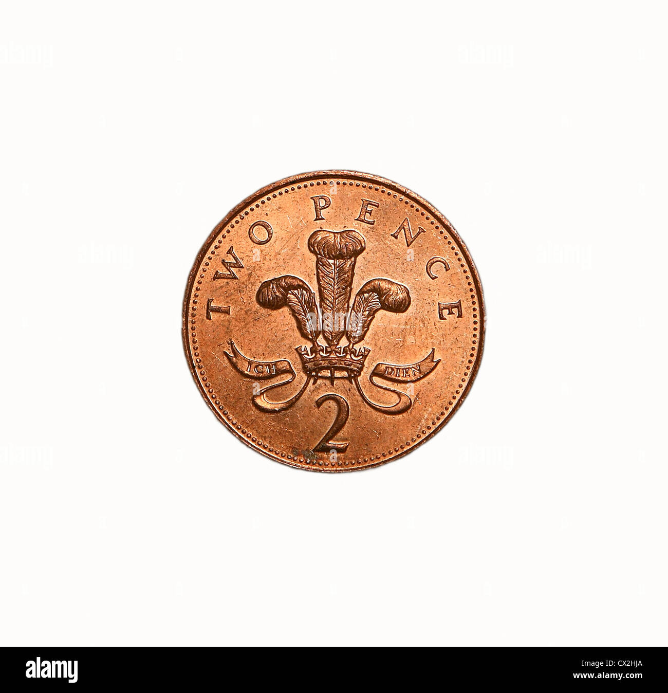 British 2 pence coin cut out onto a white background Stock Photo